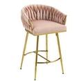 thumbnail image 2 of Bananova Velvet Bar Stools Set of 2, 26 Inch Seat Height Upholstered Luxury Bar Chairs with Low Back, Modern&nbsp; Style Counter Height Bar Stools, Pink, 2 of 5