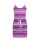 thumbnail image 4 of Vestido sexy con hombros descubiertos y estampado de rayas con cuello en V informal con cintura de tirantes de verano para mujer Pompotops ghjkhdj7117, 4 of 5