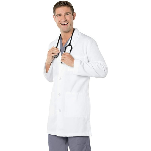 Landau Mens 5-Pocket, Classic Relaxed Fit, 4-Button, Notch Neck, Full-Length Lab Coat 3124