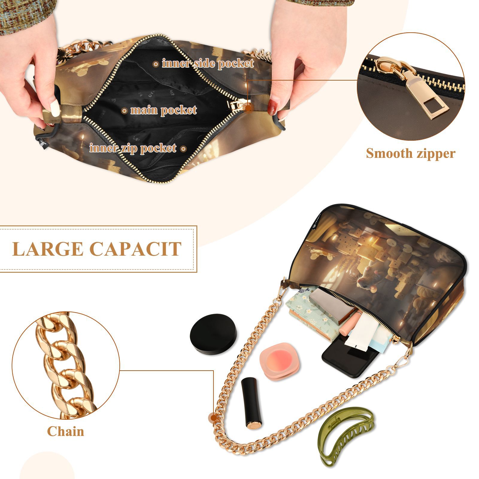 Mouse Rat WindowsWomen Small Shoulder Bag Crossbody Tote Hobo Bags Purse Clutch Handbags with Chain Strap for Women