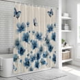 thumbnail image 5 of Navy Blue Floral Shower Curtain Set - Extra Long 72" x 96" Washable Bathtub Curtain with 12 Hooks, Spring Flowers Rustic Butterfly Waterproof Fabric Stall Shower Curtains for Bathroom/Bathtub Décor, 5 of 6