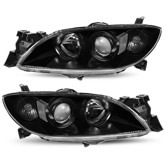 For 2004-2009 Mazda 3 Sedan Black Projector Headlights Clear Corner Lamps LH RH