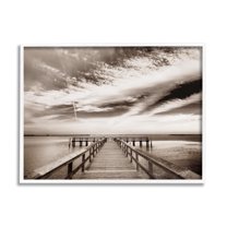 Stupell Industries Dock with Cloudy Sky Landscape Photography White Framed Art Print Wall Art, 14 x 11