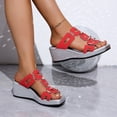 thumbnail image 4 of Rokment Metallic Silver Platform Wedge Slides Dress Sandals for Women Ladies 2026 Summer Trendy Graphic Leather Square Toe Chunky High Heels Casual Slippers Red Size 7, 4 of 7