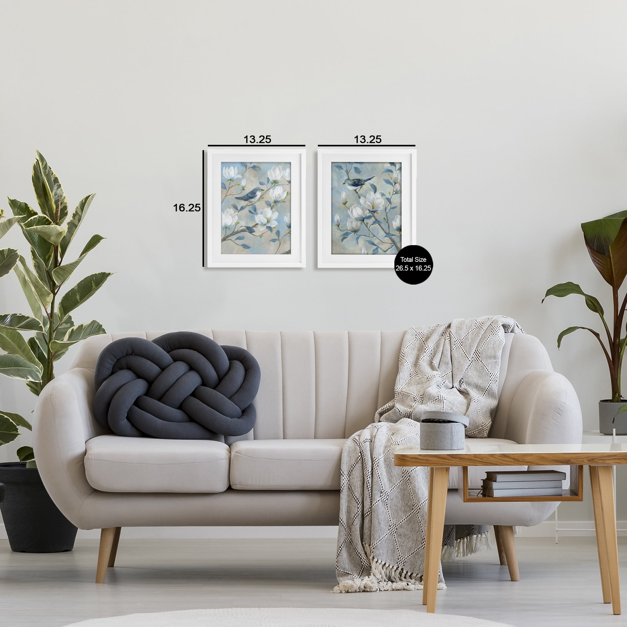 Stupell Industries Blue Birds in Magnolia Tree 2 Piece White Framed Print Under Glass Set, design by Nan