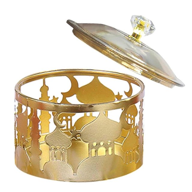 Ramadan Trays with Lid - Metal Gold Eid Mubarak Tray Ramadan Plate