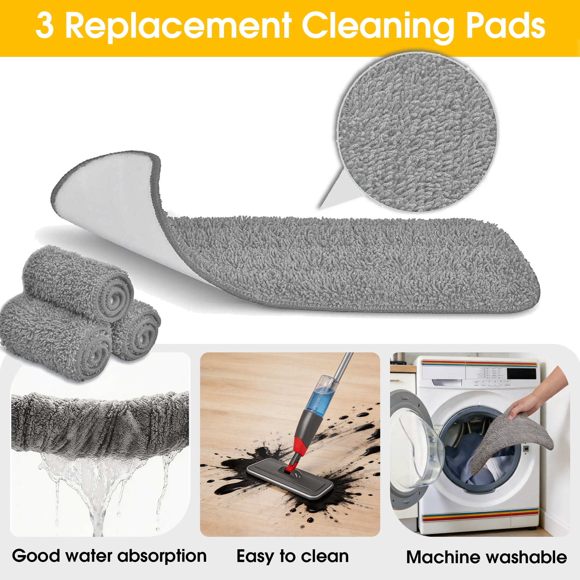 Spray Mop, Wet Dry Floor Mop, Professional Spray Mop for Floor Cleaning with 3pcs Washable Pads, Floor Mop with Spray for Kitchen Rooms Floor Tile Glass
