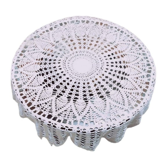 Mozhitti Round Small Lace Table Cloth Vintage Manual Crochet Flowers Tablecloth For Round Coffee Table White