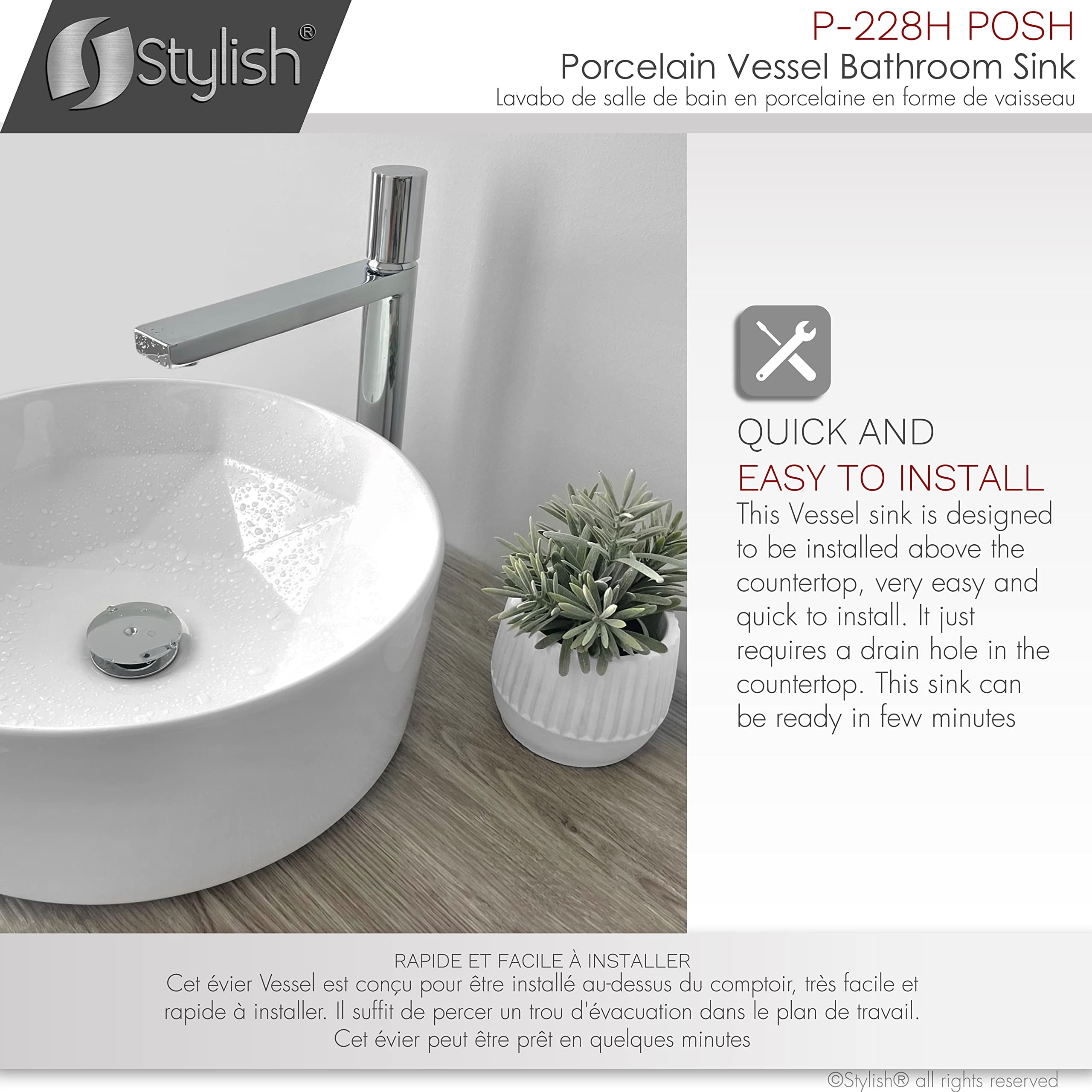 Stylish Vessel 16" White Porcelain Round Bathroom Sink P-228H