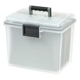 thumbnail image 3 of IRIS USA File Box WeatherPro Portable File Organizer Plastic File Box for Letter File w/ Organizer-Lid, Durable Lid and Seal w/ Secure Latching Buckles, Stackable and Nestable, Clear 19 Qt. 4 Pack, 3 of 7