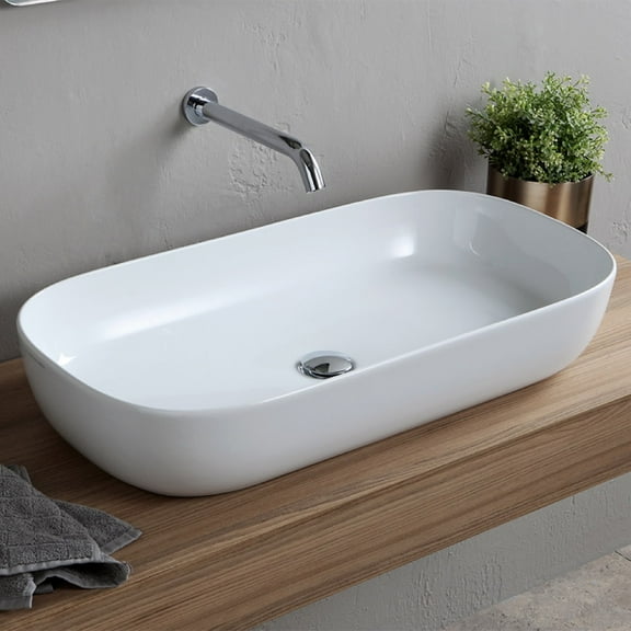 Nameeks Scarabeo 1803-No Hole Scarabeo Glam 30" Rectangular Ceramic Vessel Bathroom Sink -