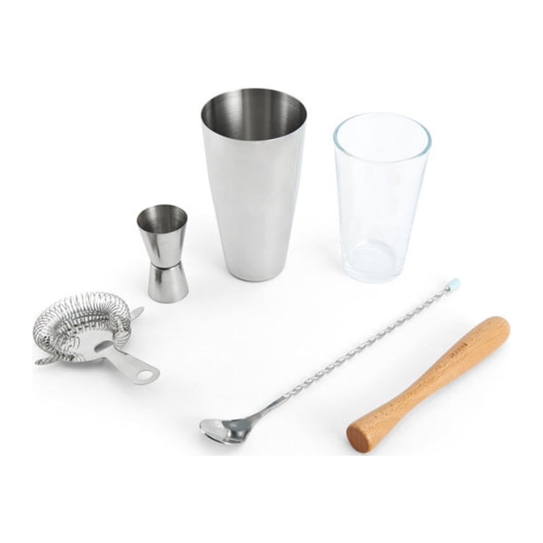 Houdini 5-Piece Bar Set in Stainless Steel with Wood and Glass