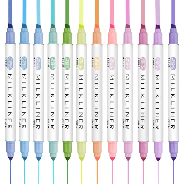 Double Markers in Assorted Colors, 12 Colors, a Broad and Fine Tip Markers, Pastel, Set for Student Office Classroom-12 Pcs, Assorted