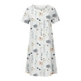 thumbnail image 4 of TIANEK Womens Sundress Short Sleeve Floral Knee Length Sun Dress Vintage Pockets Pleated Long Dresses for Women 2024, 4 of 5