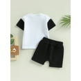 thumbnail image 4 of vera natura Baby Boy Summer Outfits, Short Sleeve Contrast Color Letter Print Tops + Pocket Shorts Set, 4 of 9