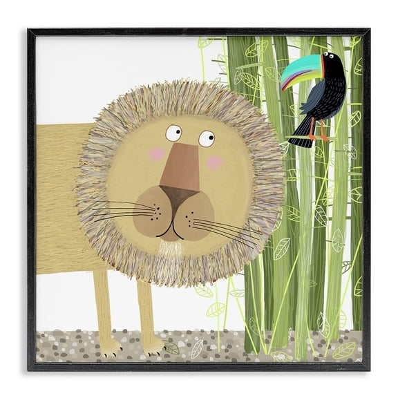 Stupell Industries Contemporary Lion with Bamboo Trees & Toucan Black Framed Giclee Art, 12 x 12, by Carla Daly