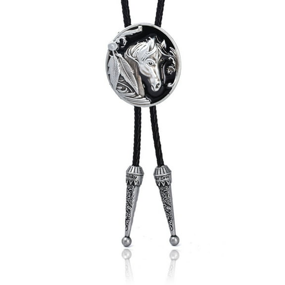 Bolo Tie for Men Western Cowboy Necktie with Relief Horse Buckle Decorations Halloween Costume Accessories