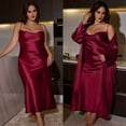 thumbnail image 2 of Wensltd Plus Size Nightgown Set for Women 2 Piece Solid Color Comfortable Long Sleeve Robe Home Clothes, 2 of 5