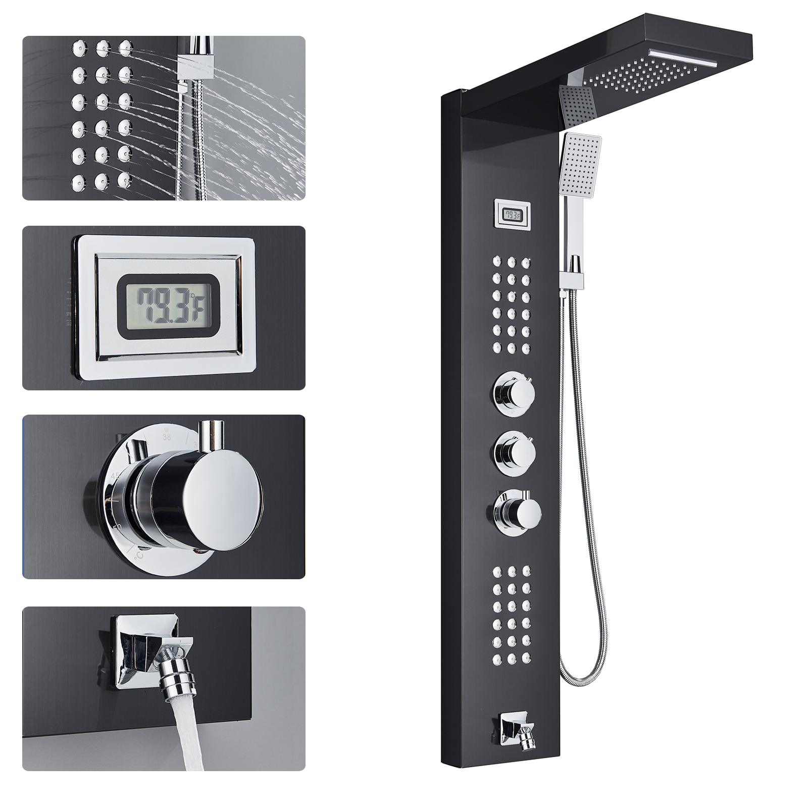 Zamery Thermostatic Shower Panel Tower Column with Rainfall Body