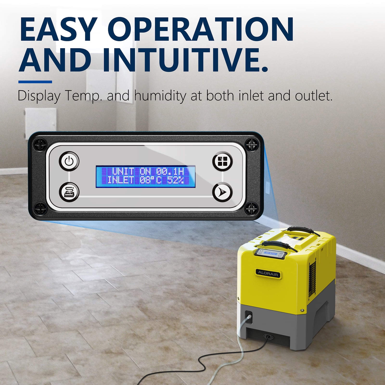 ALORAIR 180 PPD Commercial dehumidifiers with Pump Drain Hose, LGR Dehumidifiers for Basement Warehouse & Job Sites, Crawl Space Dehumidifier for Water Damage Restore, 5-Year-Limited Warranty, Yellow
