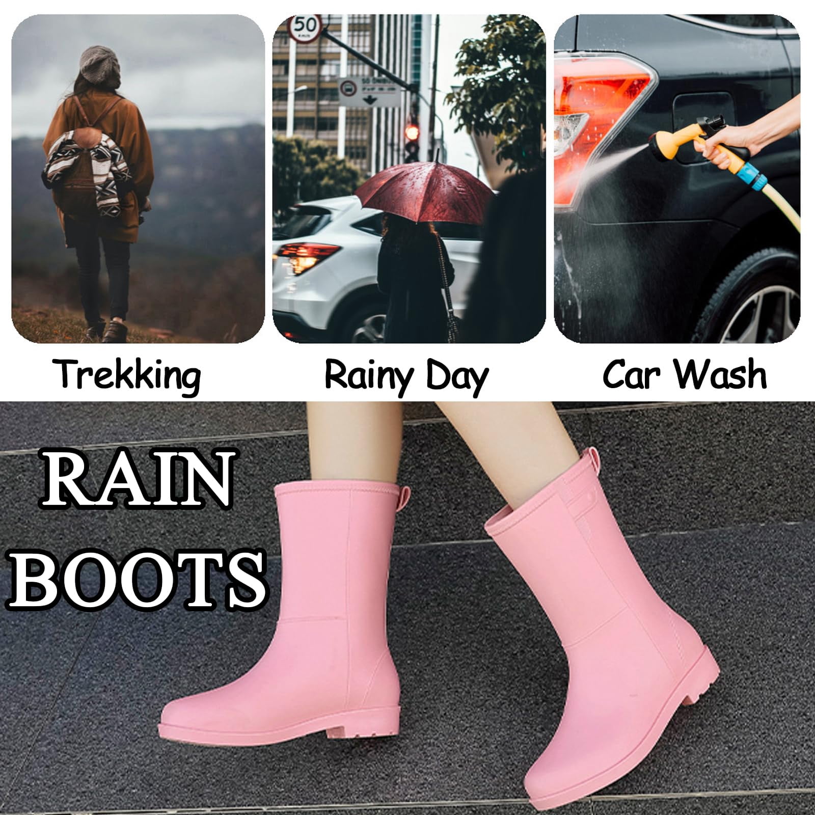 AUXDIQ Rain Shoes Women Mid-calf Boots Waterproof Rain Boots Outdoor Garden Shoes