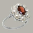 thumbnail image 2 of LBG British Made 18k White Gold Natural Garnet & Cultured Pearl Womens Anniversary Ring - 33 size options - Size 10.25, 2 of 5