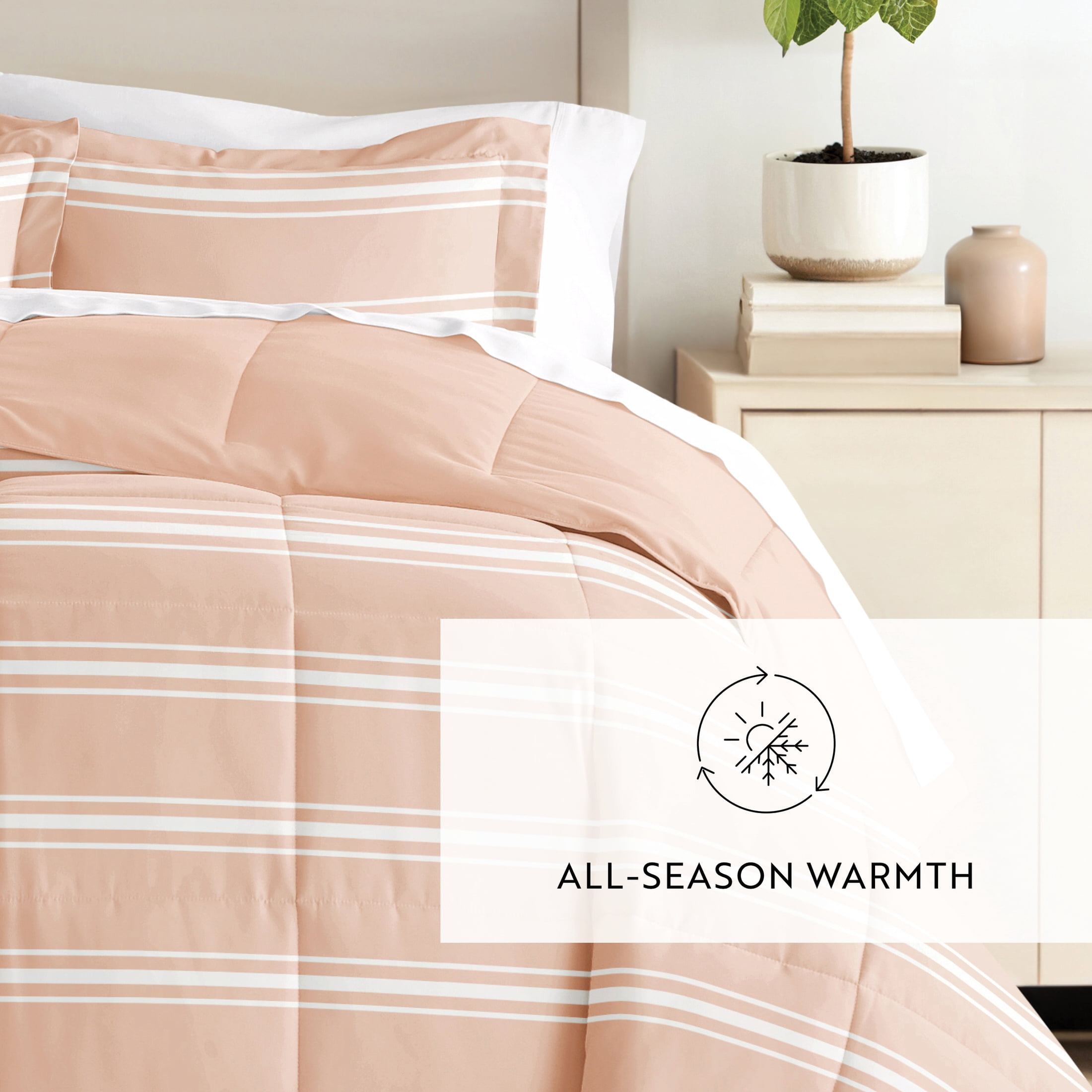 All Season Ultra Soft Comforter Set Lightweight Bedding in Soft Stripe for Full/Queen Size by Comfort Canopy