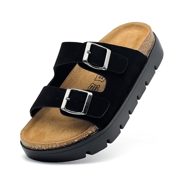 Kids Cork Footbed Sandals Girls Boys Slip-On Adjustable Buckle Slippers Open Toe Thick Sole Casual Shoes Indoor Outdoor