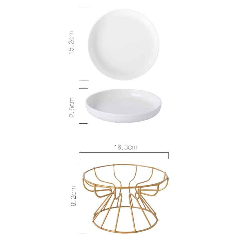 Whisker-Friendly Cat Plate, Elevated Bowl-Raised Bowl with Metal Stand, Food & Water Anti Vomiting Shallow Ceramic Dish for Cat and Small Dogs