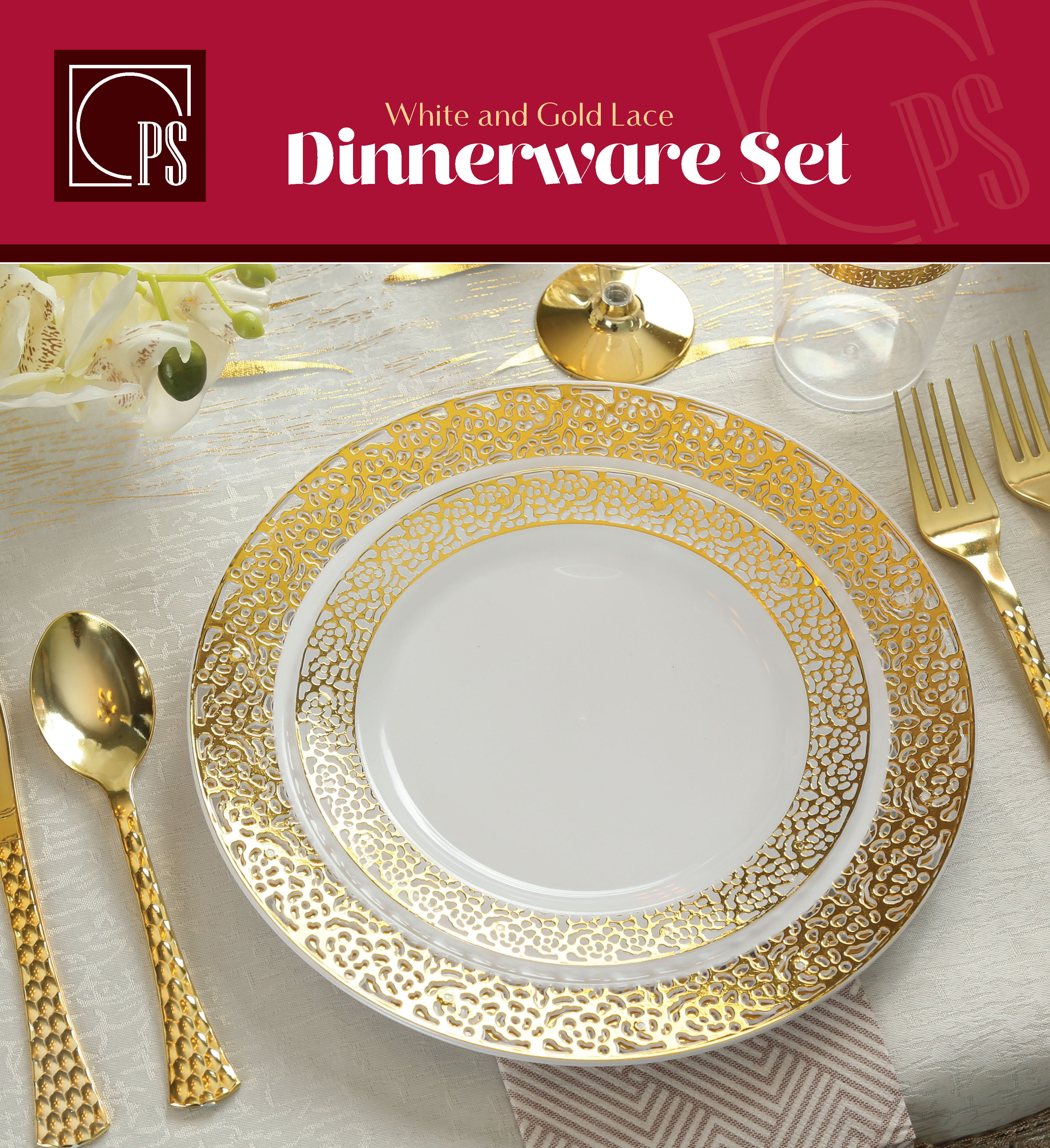 Decorline Heavyweight Elegant Disposable 9 Inch Plastic Plates-Black-Gold Rim,Wedding Party 10 pieces. Royal Collections 