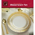 thumbnail image 3 of Gold Plastic Plates, Lace Collection White and Gold Plastic Plates With Gold Lace Trim Includes 20 10.25'' Dinner Plates and 20 7.25'' Salad Plates Elegant Disposable Dinnerware Set - Posh Setting, 3 of 4