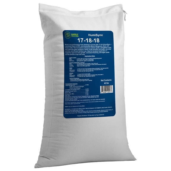 Supply Solutions | 17-18-18 HumiSync Plant Food Powder | Balanced NPK Fertilizer with Humic Acid for Lawn, Garden, Vegetables, Flowers, Trees & Shrubs - All Purpose Garden Fertilizer - 40lbs