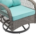 thumbnail image 5 of 3 Piece Patio Swivel Chairs, Swivel Conversation Set with Blue Cushions and Coffee Table, Outdoor All Weather Wicker Bistro Furniture Set, for Porch Lawn Balcony Backyard, 5 of 7