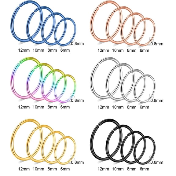 QQTDFG 24 Pcs Stainless Steel Nose Septum Ring 20G Septum Clicker Hoop Nostril Piercing-Style 1