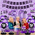 thumbnail image 5 of Purple 50th Birthday Decorations for Women Men Purple Black Happy 50th Birthday Banner Balloons Honeycomb Centerpiece Hanging Swirls Kit for 50 Years Old Bday Party Supplies, 5 of 7