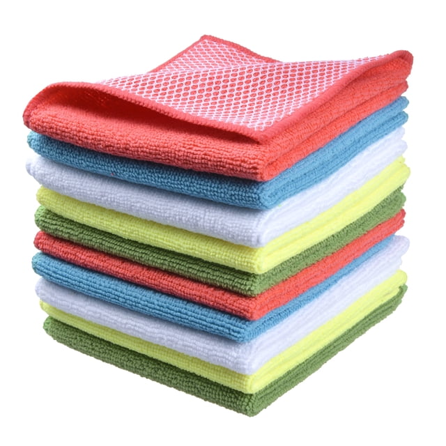 Microfiber Dish Cloth for Washing Dishes Dish Rags Best Kitchen Washcloth Cleaning Cloths with Poly Scour Side 5 Color Assorted 12"x12" 10 Pack