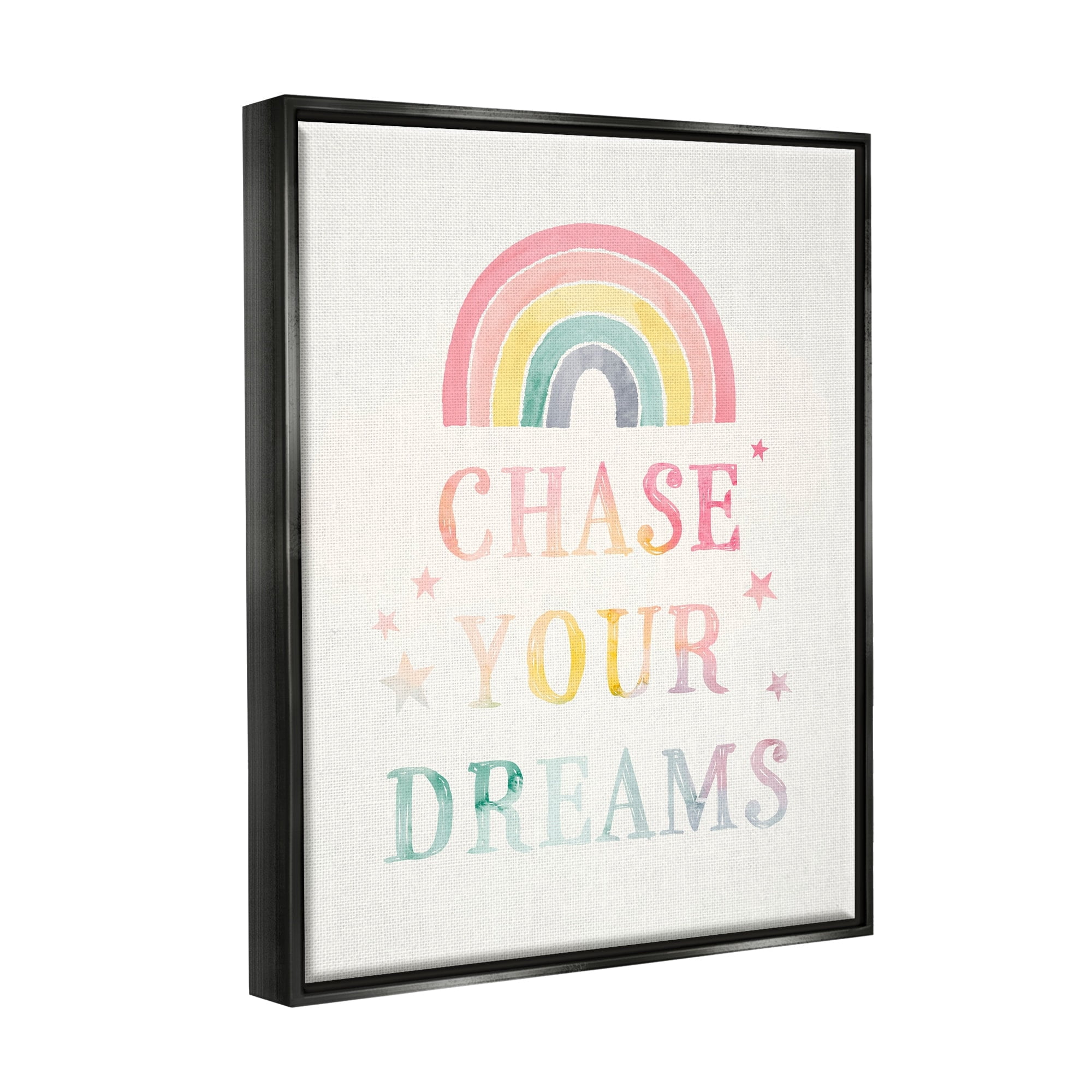 Stupell Industries Chase Your Dreams Starry Rainbow Watercolor Detail Graphic Art Jet Black Floating Framed Canvas Print Wall Art, Design by Victoria Barnes