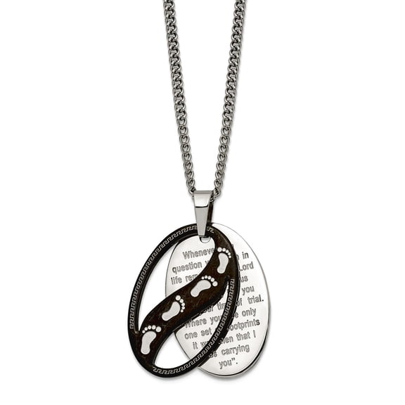 20mm Stainless Steel Polished Black Ip Plated 2 Piece Footprints Pendant a Curb Chain Necklace 24 Inch Chain Necklace fo