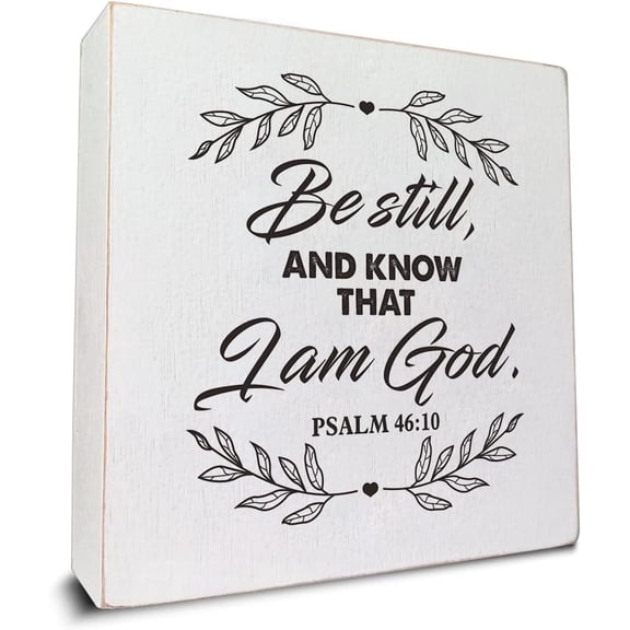 Zomyto 7x7 IN Bible Verse Psalm 46:10 be Still and Know That I am God Wooden Box Sign Desk Decor, Scripture