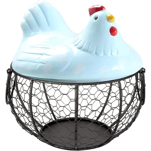 Creative Egg Baskets, Egg Basket with Lid and Ceramic Handles, Snack Fruit Container Kitchen Hen Decor, Storage Basket
