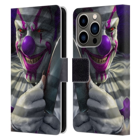 Head Case Designs Officially Licensed Tom Wood Horror Mischief The Clown Leather Book Wallet Case Cover Compatible with Apple iPhone 14 Pro
