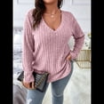 thumbnail image 4 of Suéter Informal de Punto con Cuello en V y Larga para Mujer, Talla Grande Rosa 5XL, 4 of 8