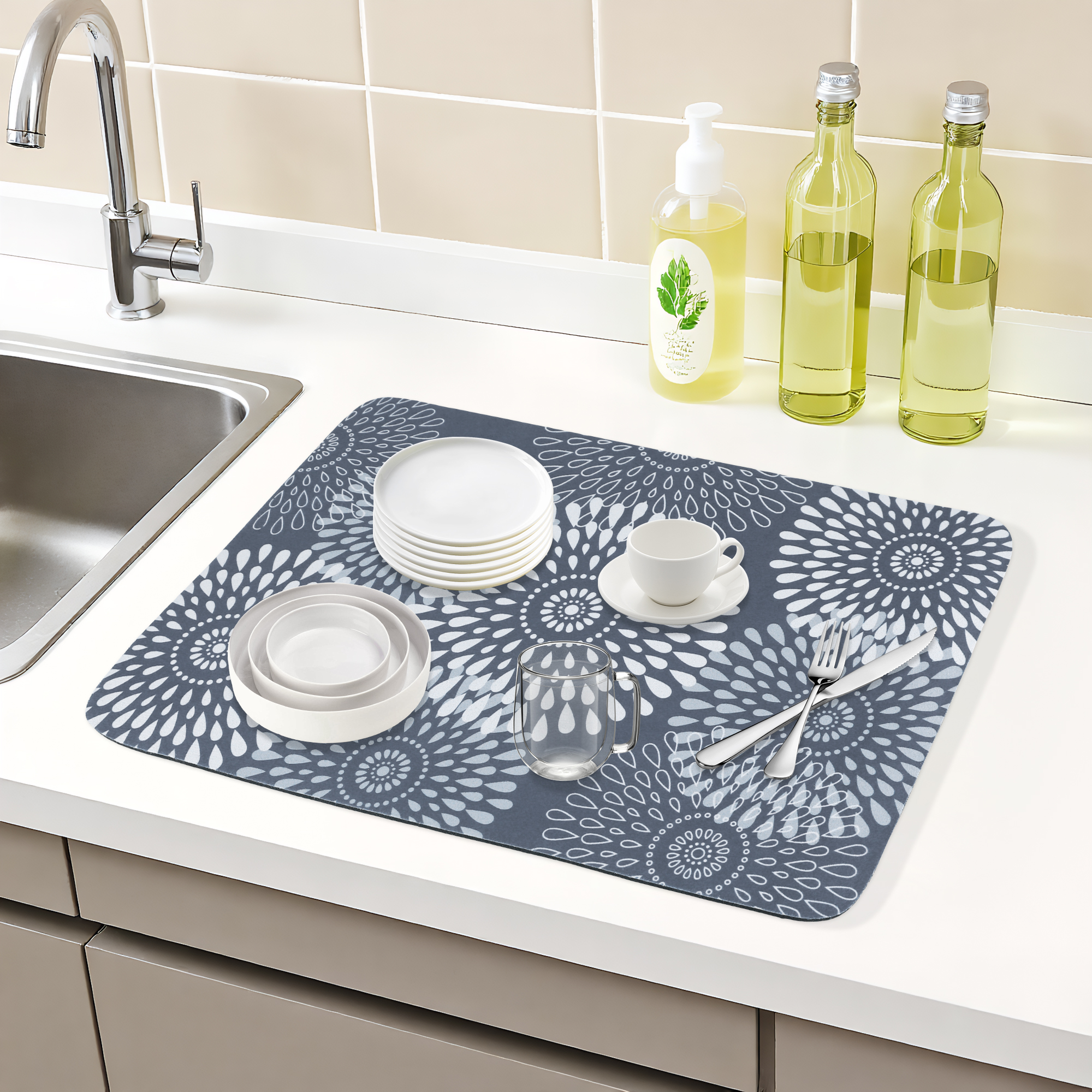 Unique Bargains Quick Dry Dish Drying Mats for Home Gray 19.7*15.7 inch