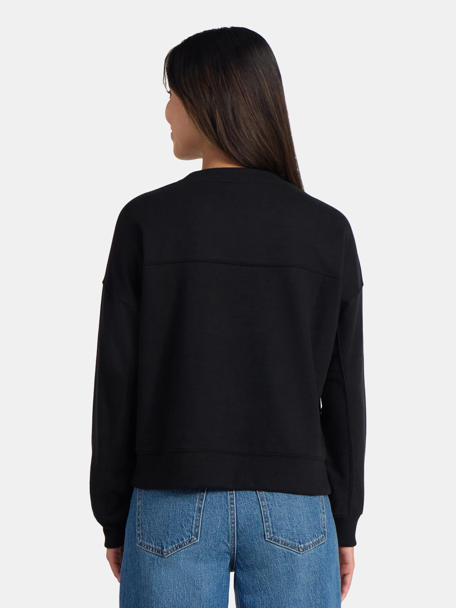 Time and Tru Women’s Ribbed Panel Sweatshirt with Long Sleeves, Sizes XS-XXXL