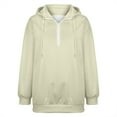 thumbnail image 4 of Women's Quarter Zip Hoodie, Soft Pullover Sweatshirt with Adjustable Hood, Long Sleeve Casual Streetwear for Everyday, Solid Color Comfortable Hooded Top for Women, Trendy Zip Up Design Beige, 4 of 7