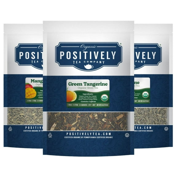 Positively Tea's Organic Green Tea Sampler, Loose Leaf, 4 oz Bags, 3 Pack