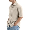 thumbnail image 4 of Domuza Mens Corduroy Textured Short Sleeve Shirts Casual Solid Button Polo Shirt Comfy Wrinkle Free Tops Khaki 2XL, 4 of 7