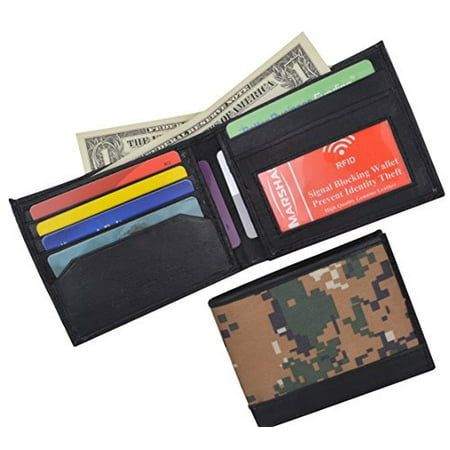 Camouflage RFID Blocking Soft Leather Men's Camo Simple Sim Thin Credit Card ID Holder Bifold Military Style