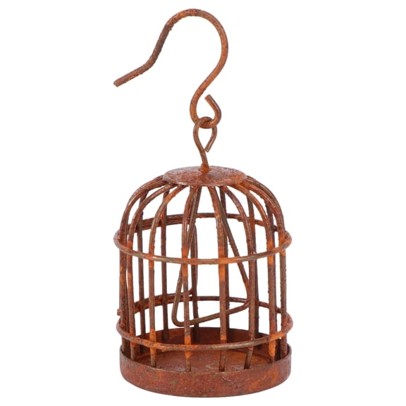 1PC Miniature Bird Cage Decor Garden Wrought Iron Mini Bird Cage Pendant (Brown)