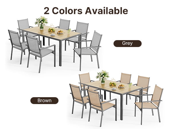 Lofka 7-Piece Outdoor Patio Dining Set ,Patio Conversation Set with 6 Textilene Chairs & 1 Metal Steel Table,Brown
